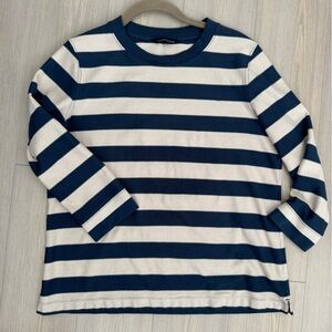 Lands End 3/4 Sleeve Striped Blue/Cream Top Size M